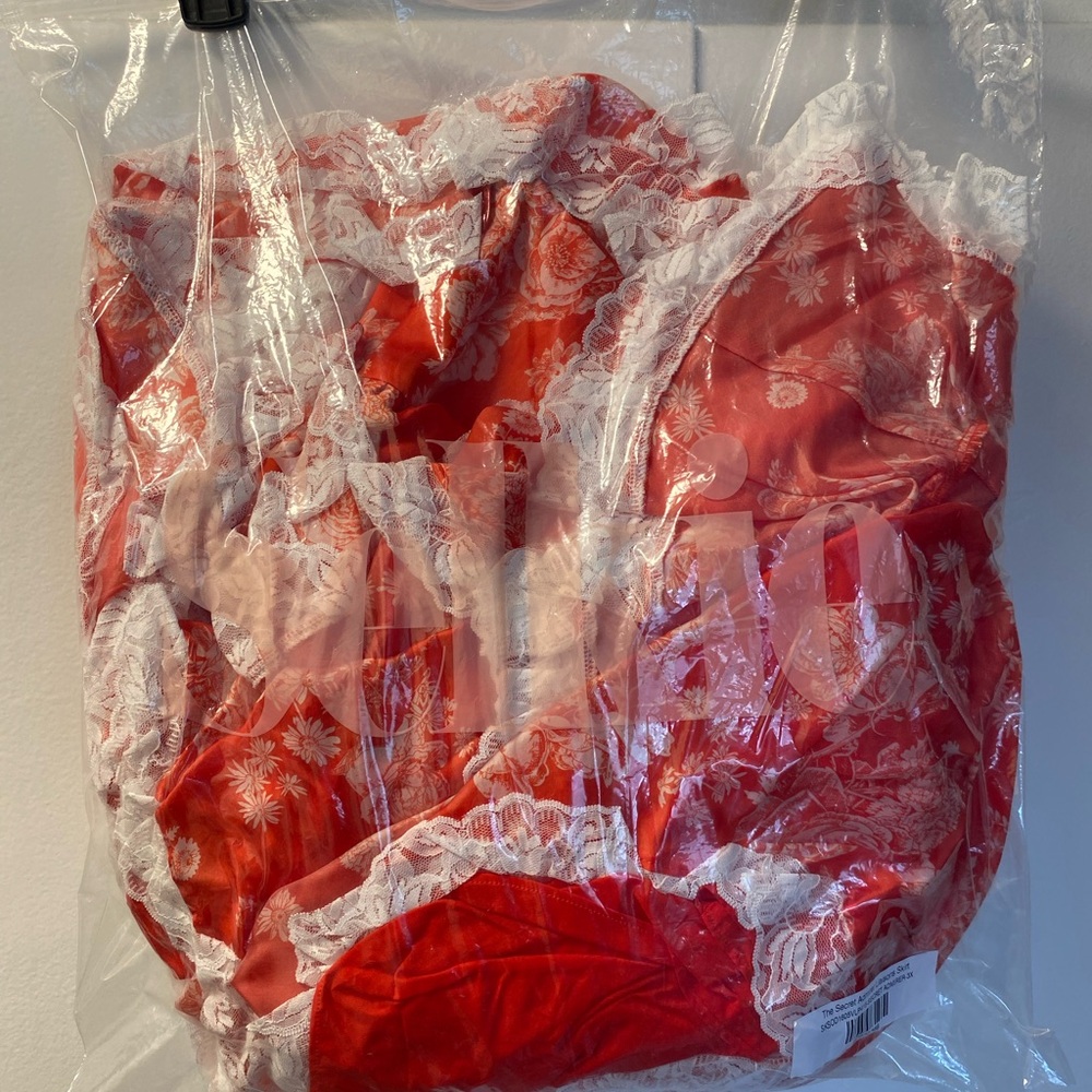 ❤️very Dior! Selkie Secret Admirer Silk Red Asymmetrical Skirt with White Lace - Picture 6 of 15